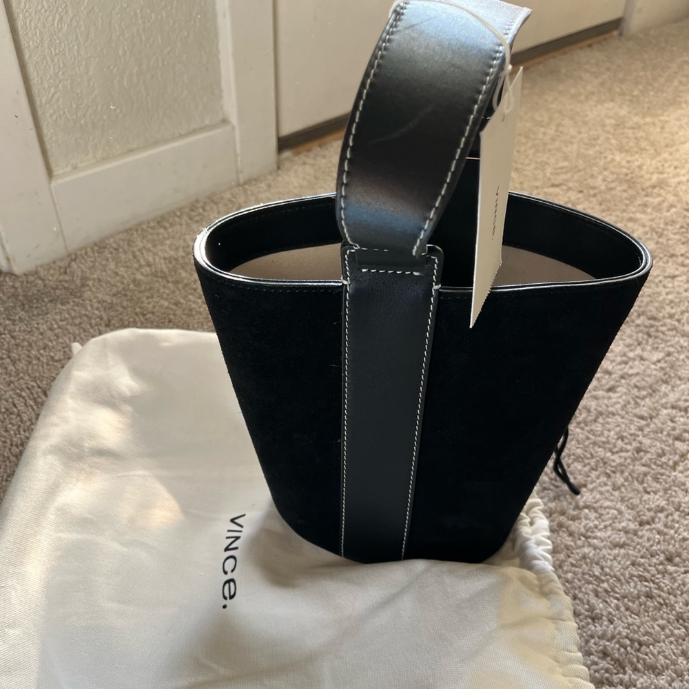 NWT Suede/Leather Black Vince Bucket Bag